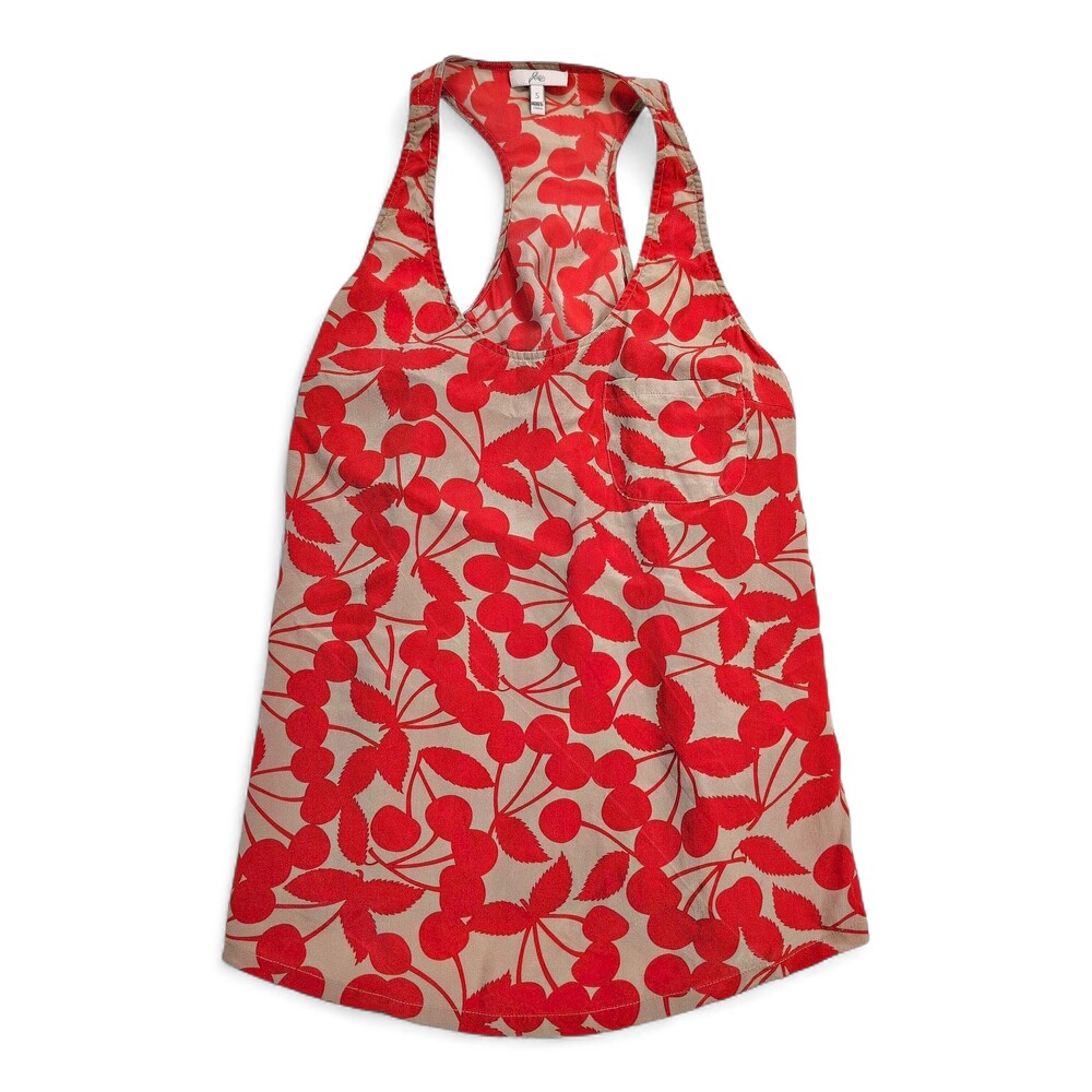 Joie Silk Racerback Tank Top Red Cherry Print S